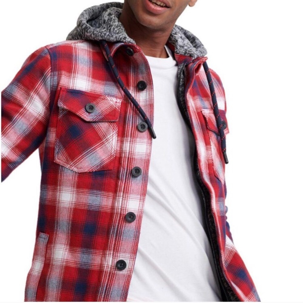 Superdry Everest Storm Hoodie Plaid Shirt Jacket M